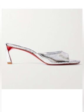 Christian Louboutin Condora 55 Metallic Cracked Leather Mules in Silver
